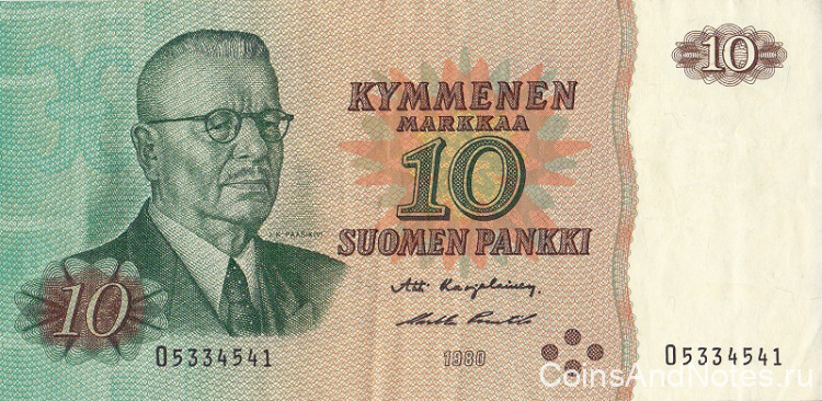 10 марок 1980 года. Финляндия. р111а(1)