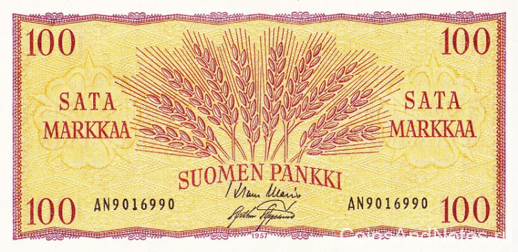 100 марок 1957 года. Финляндия. р97а(4)