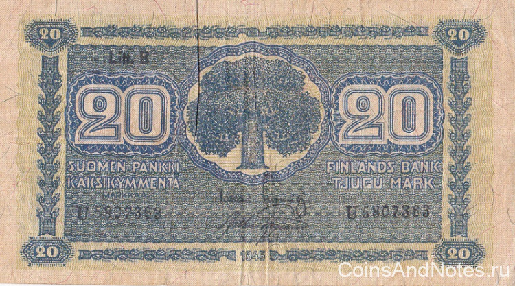 20 марок 1945 года. Финляндия. р86(16)