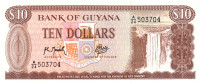 Банкнота 10 долларов 1966-1992 годов. Гайана. р23f
