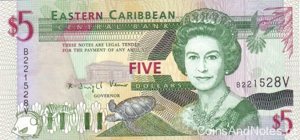 5 долларов 1994 года. Карибские острова. р31v