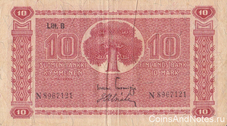10 марок 1945 года. Финляндия. р85(17)