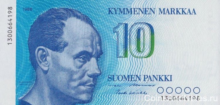 10 марок 1986 года. Финляндия. р113а(15)
