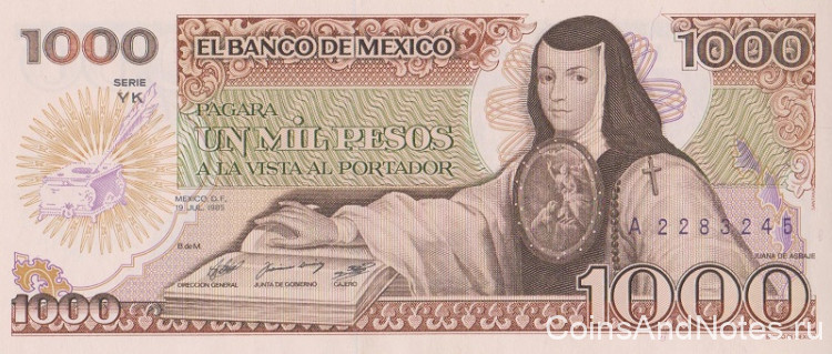 1000 песо 19.07.1985 года. Мексика. р85(vk)