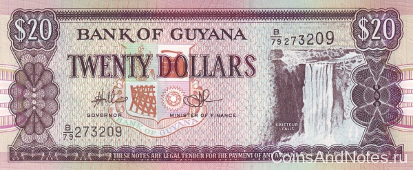 20 долларов 1996-2009 годов. Гайана. р30e