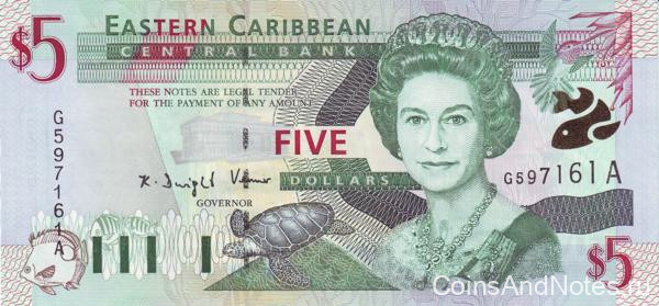 5 долларов 2000 года. Карибские острова. р37а
