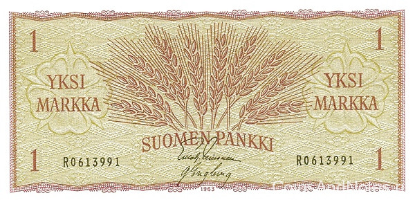 1 марка 1963 года. Финляндия. р98а(6)
