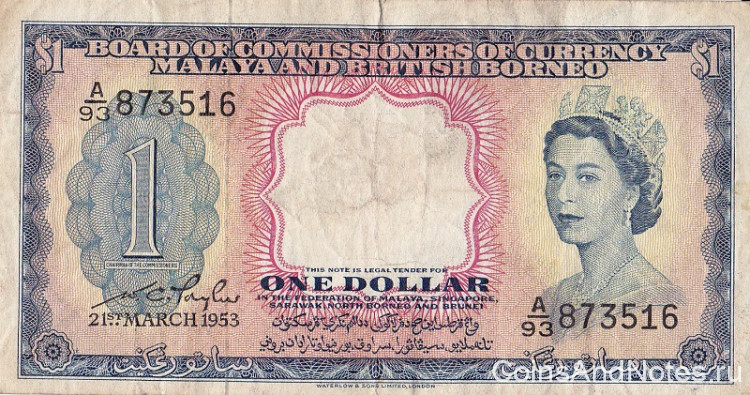 1 доллар 1953 года. Малайя и Британское Борнео. р1