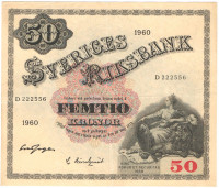 50 крон 1960 года. Швеция. р47b(1) 50 крон 1960 года. Швеция. р47b(1)