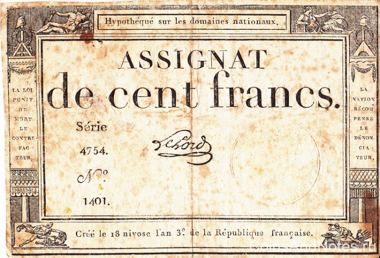 100 франков 07.01.1795 года. Франция. рА78(3)