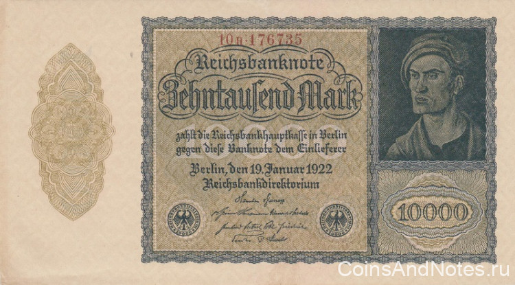 10000 марок 19.01.1922 года. Германия. р72(2)