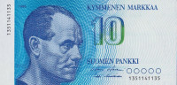 Банкнота 10 марок 1986 года. Финляндия. р113а(23)