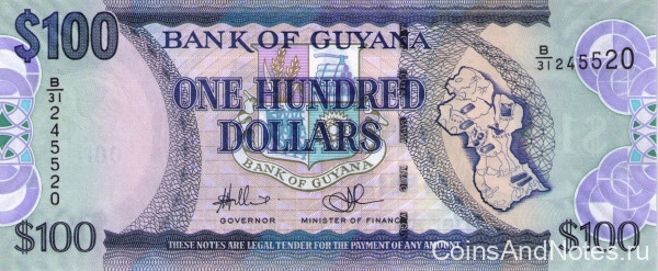 100 долларов 2005-2012 годов. Гайана. р36b(2)
