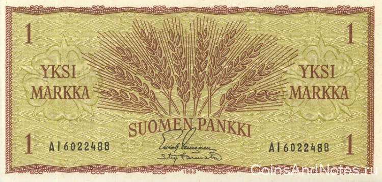 1 марка 1963 года. Финляндия. р98а(8)