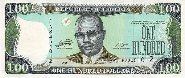 100 долларов 2009 года. Либерия. р30e