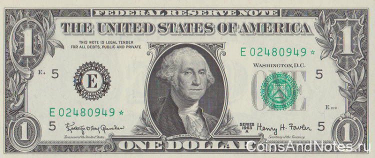 1 доллар 1963 года. США. р443b(E)*