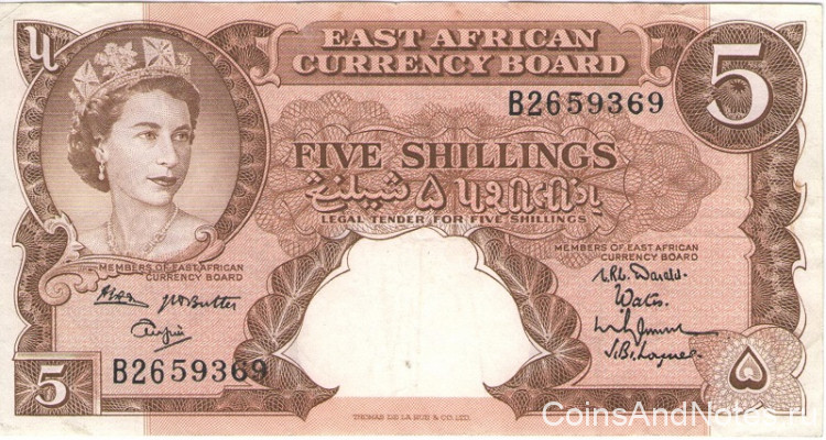 5 шиллингов 1961-1963 годов. Британская Восточная Африка. р41b