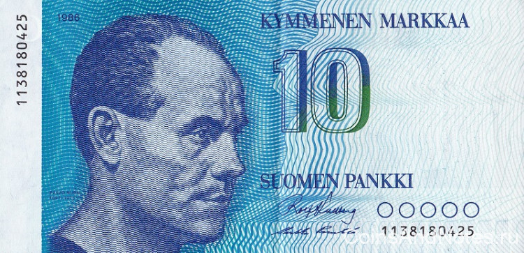 10 марок 1986 года. Финляндия. р113а(7)