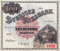 100 крон 1963 года. Швеция. р48е