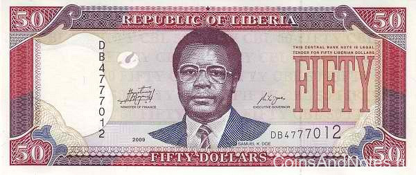 50 долларов 2009 года. Либерия. р29d