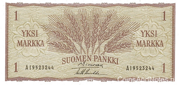 1 марка 1963 года. Финляндия. р98а(16)
