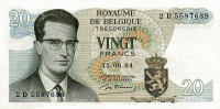 Банкнота 20 франков 1964 года. Бельгия. р138