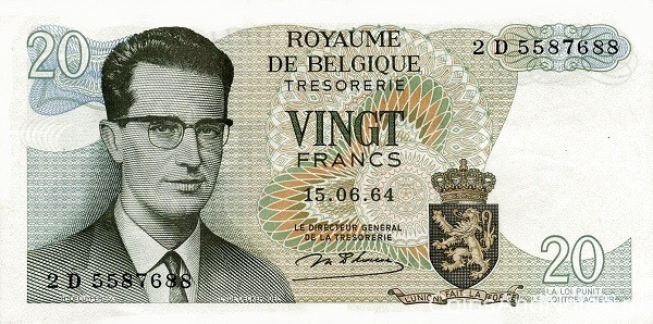 20 франков 1964 года. Бельгия. р138