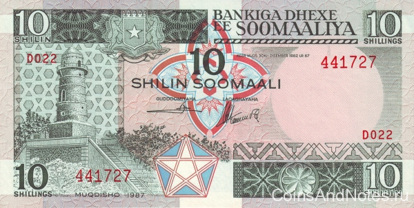 10 шиллингов 1987 года. Сомали. р32с