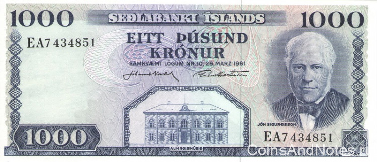 1000 крон 1961 года. Исландия. р46