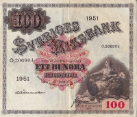 100 крон 1951 года. Швеция. р36ag(1)