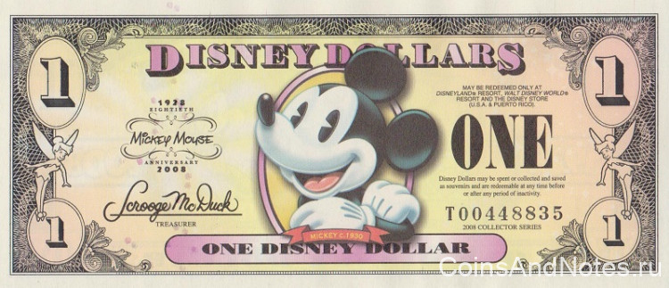 сувенирная 1 доллар 2008 года. Диснейленд.