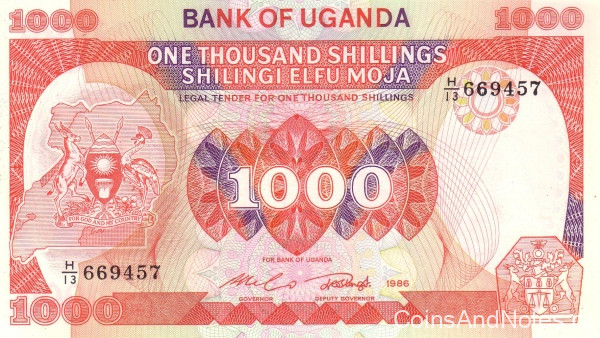 1000 шиллингов 1986 года. Уганда. р26