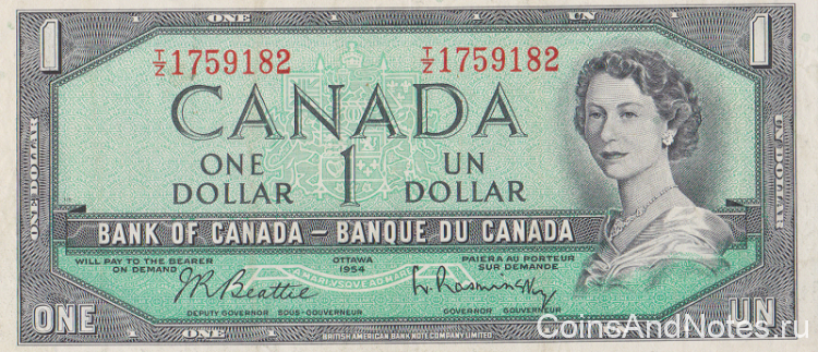 1 доллар 1954 года. Канада. р75b