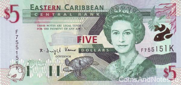 5 долларов 2000 года. Карибские острова. р37к