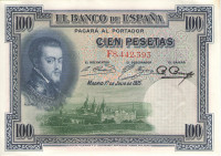 Банкнота 100 песет 1925 года. Испания. р69с(1)