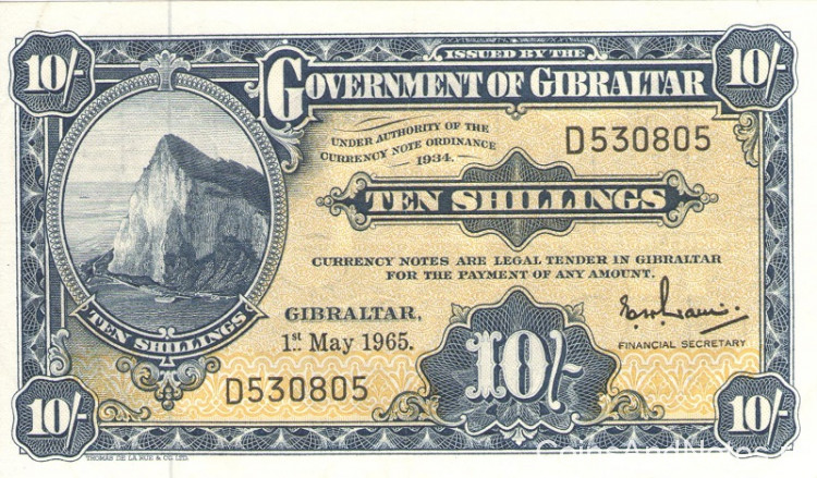 10 шиллингов 1965 года. Гибралтар. р17