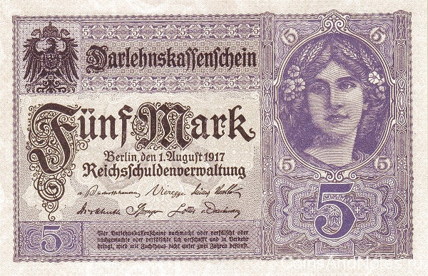 5 марок 01.08.1917 года. Германия. р56b