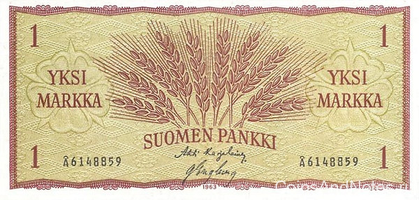 1 марка 1963 года. Финляндия. р98а(20)