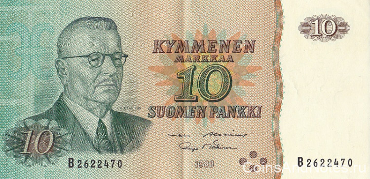 10 марок 1980 года. Финляндия. р111а(39)