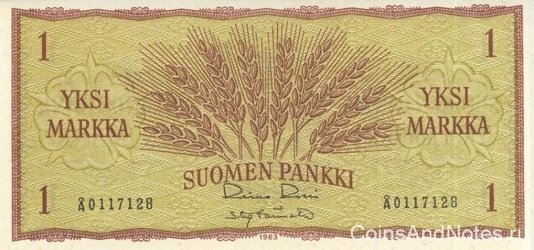 1 марка 1963 года. Финляндия. р98а(28.2)