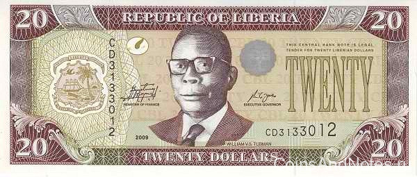 20 долларов 2009 года. Либерия. р28e