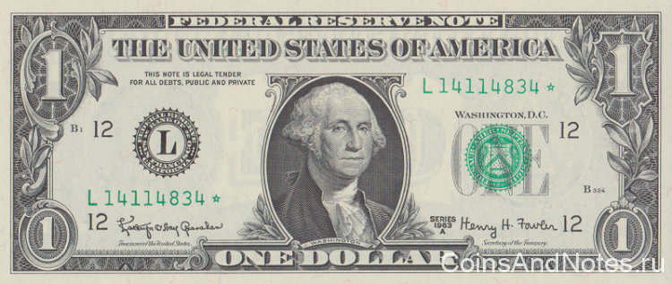 1 доллар 1963 года. США. р443b(L)*