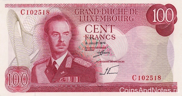 100 франков 15.07.1970 года. Люксембург. р56