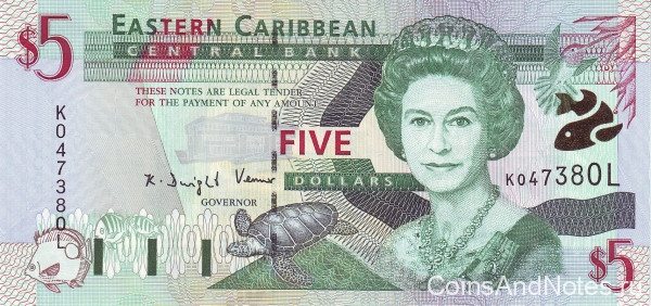5 долларов 2000 года. Карибские острова. р37l