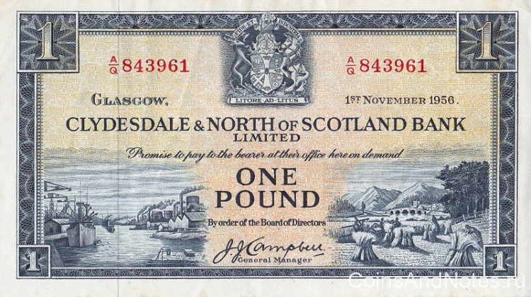 1 фунт 1956 года. Шотландия. р191а