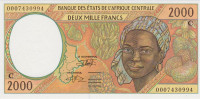 2000 франков 2000 года. Конго. р103Сg