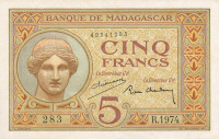 5 франков 1937 года. Мадагаскар. р35(2)