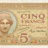 5 франков 1937 года. Мадагаскар. р35(2)
