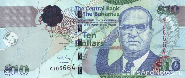 10 долларов 2009 года. Багамские острова. р73А