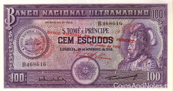 100 эскудо 1958(01.06.1976) года. Сан-Томе и Принсипи. р46